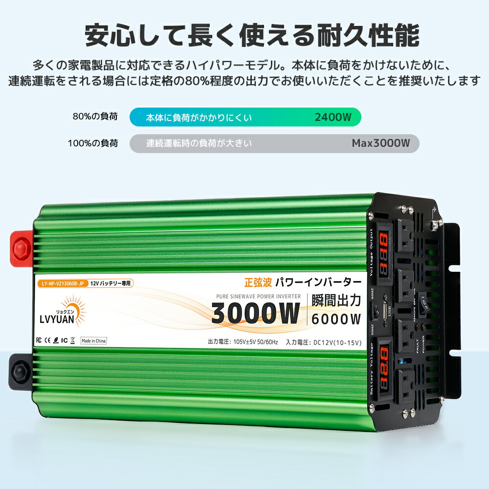 �ڥ����ݥ�Ŭ�Ѥ�33,998�ߡ��� �ڱʵ��ݾڡ�LVYUAN ����ǽ�����ȥ���С����� 12V �ִֺ���6000W DC12V��ľή��AC100V�ʸ�ή���Ѵ� 50/60Hz���� ��⥳�� ��ϩ�ݸǽ�դ� AC���󥻥�ȡ�4 USB�����åȡ�1 ��ѥե����2 ��������С�����