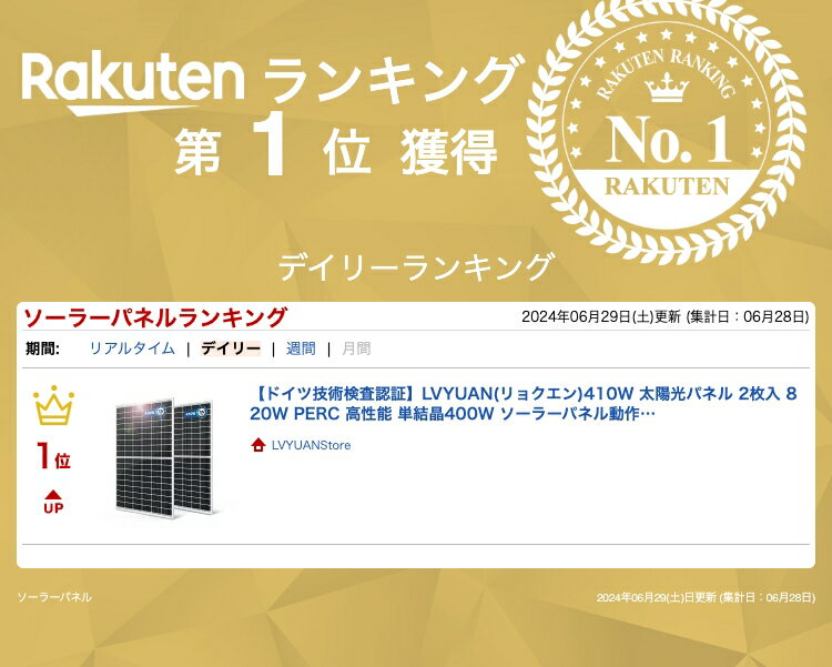 �ڥ����ݥ�Ŭ�Ѥ�57,798�ߡ���LVYUAN(��祯����)410W ���۸��ѥͥ� 2���� 820W PERC ����ǽ ñ�뾽400W �����顼�ѥͥ�ư���Ű���31.4v �����Ű� 37.3V�����巿 ���۸����㡼�� �Ѵ���Ψ21% Ķ���Ψ! �ʥ��ͥ륮�� ���� �֡��������������٥����������� �ҳ��к�