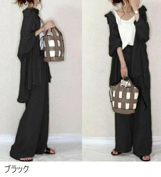 【楽天スーパーSALE】薄手 ボトムス ス 婦人服 女性 レディース ロングパンツ ロングシャツ 長袖シャツ 2点セット 上下セット セットアップ