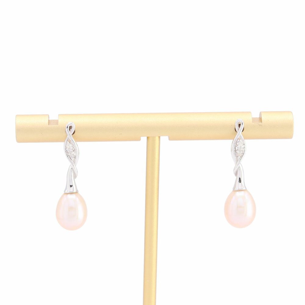 パール ダイヤモンド ピアス D0.02ct K18WG 中古 イヤー アクセサリー ジュエリー 宝石 耳 レディース 女性 婦人 真珠 Perl Diamond