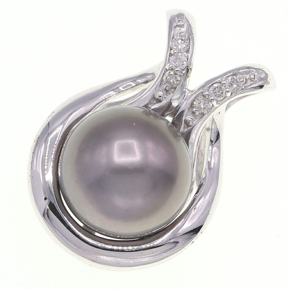 ブラックパール ダイヤモンド ペンダントトップ BP12.8mm D0.12ct K18WG 中古 アクセサリー ジュエリー 宝石 レディース 女性 婦人 ネックレス ペンダント チョーカー ヘッド メレダイヤ 黒真珠 BlackPearl Diamond