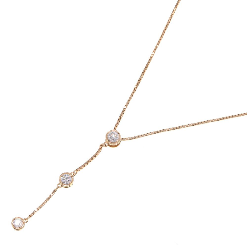 ダイヤモンド ネックレス スリーストーン D0.55ct K18PG 中古 アクセサリー ジュエリー 宝石 ペンダント チョーカー ベネチアンチェーン レディース 女性 婦人 スリーストーン 3ストーン Diamond