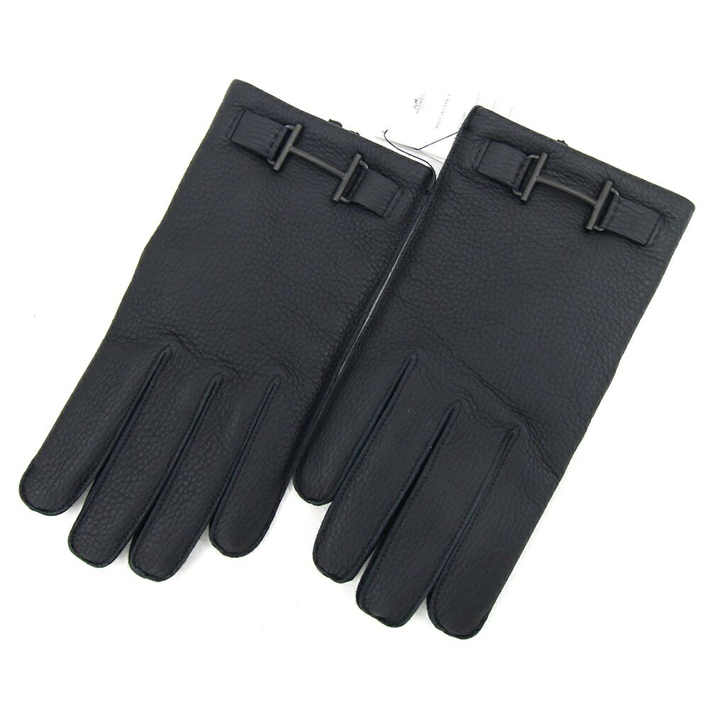 エルメス メンズグローブ ブラック ディアスキン カシミア サイズ9 新品 未使用 手袋 革手袋 鹿革 メンズ 男性 HERMES