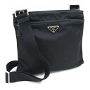 プラダ ショルダーバッグ ブラック ナイロン レザー 中古 斜め掛け 三角ロゴ マチなし レディース PRADA