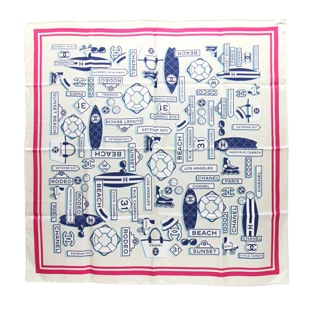 シャネル スカーフ アイボリー ピンク シルク100％ 中古 ファッション ショール クルーズ アイコン ココマーク レディース CHANELのサムネイル