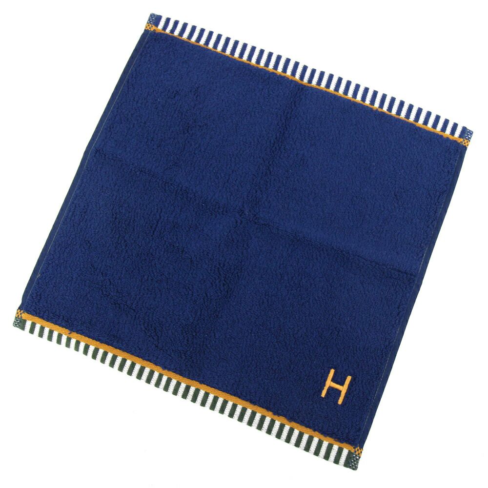 エルメス ハンドタオル カレ タオル ヴィス ヴェルサ H103847M マリン タン コットン100% 新品 未使用 Hロゴ レディース HERMES