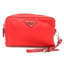 プラダ ポーチ 1NE021 レッド ナイロン レザー 中古 クラッチバッグ ストラップ付 レディース PRADA