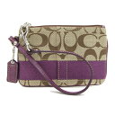 コーチ ミニポーチ シグネチャー ベージュ パープル キャンバス 中古 リストレット 小物入れ ミニ レディース 女性 COACH