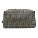 フェンディ ポーチ ズッカ 7N0057 カーキ ブラウン PVC レザー 中古 セカンドバッグ 鞄 FFロゴ レディース メンズ FENDI