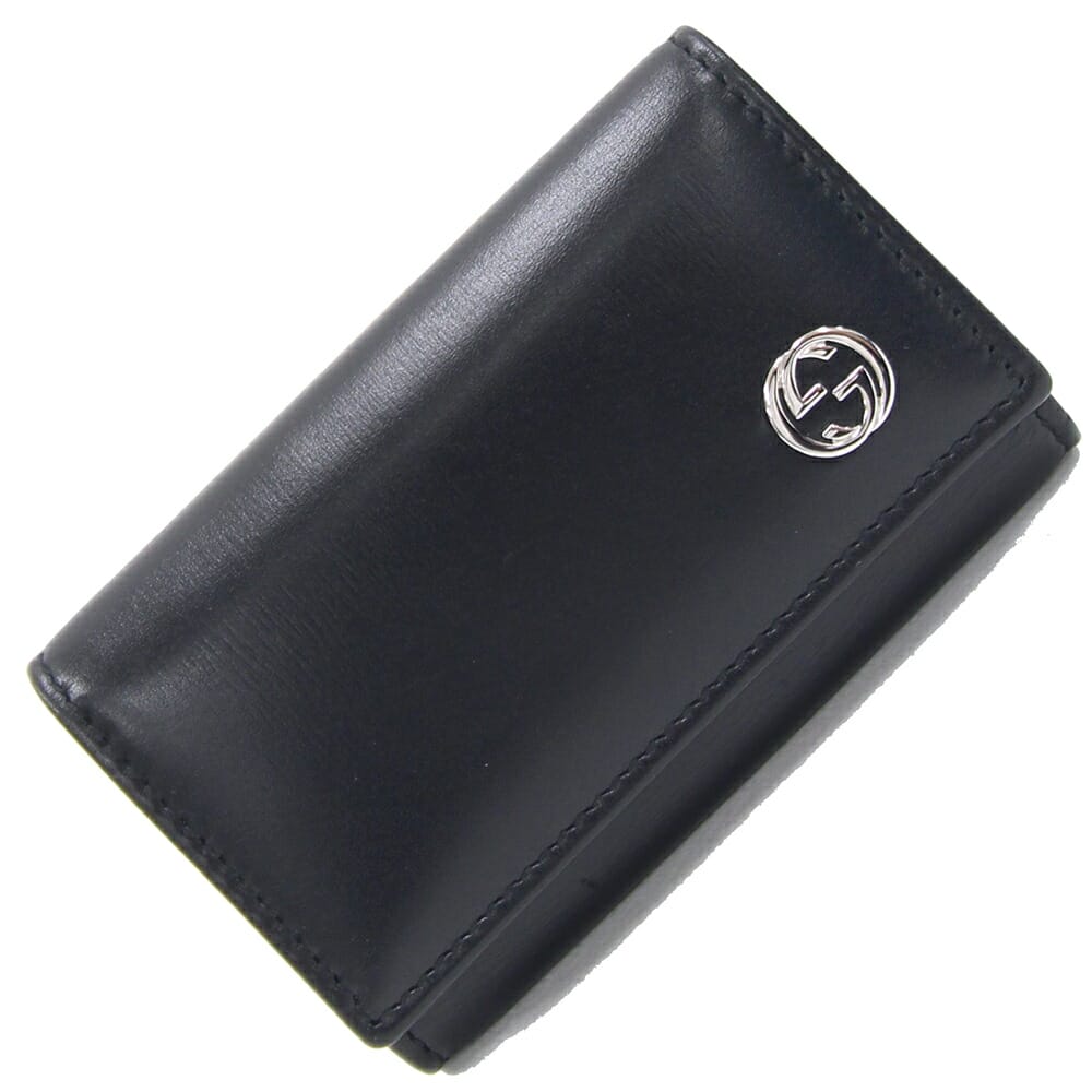 グッチ 6連キーケース インターロッキングG 115225 ブラック レザー 中古 鍵 カギ キーリング メンズ 男性 GUCCI