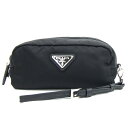 プラダ ポーチ 1NE175 ブラック ナイロン レザー 中古 ストラップ付 コスメ メイクポーチ 小物入れ レディース メンズ PRADA