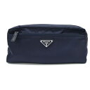 プラダ ポーチ 2NA030 ネイビー ナイロン レザー 中古 クラッチバッグ トラベルポーチ ロゴ レディース メンズ PRADA