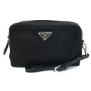 プラダ ポーチ 1NE021 ブラック ナイロン レザー 中古 コスメ メイクポーチ 小物入れ ストラップ付 レディース PRADA