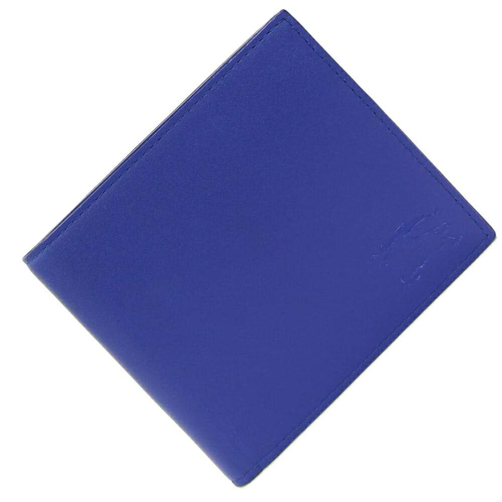 バーバリー 二つ折り財布 8078347 ブルー レザー 中古 コンパクトウォレット 折財布 ロゴ メンズ BURBERRY