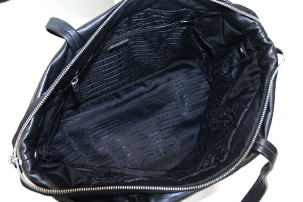 プラダ トートバッグ 1BG225 ネイビー ブラック ナイロン レザー 中古 肩掛け ショルダー ロゴ レディース PRADA