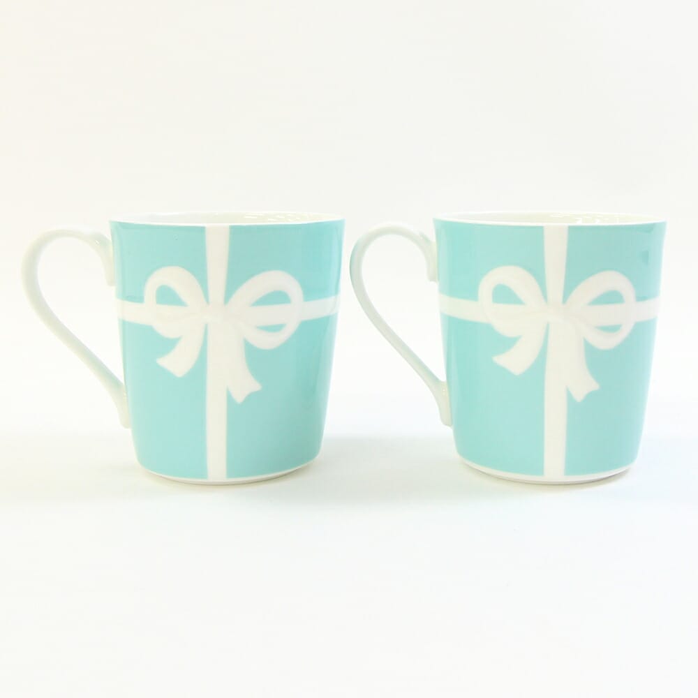 ティファニー マグカップ ブルーボックス ティファニーブルー ホワイト ペア 2個セット 中古 ブルーリボン 洋食器 陶器 TIFFANY＆COのサムネイル