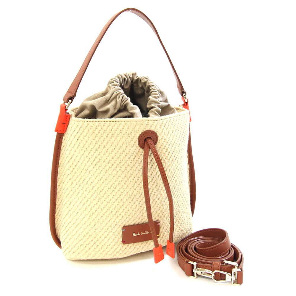 ポールスミス ショルダーバッグ ベージュ ブラウン キャンバス レザー 中古 斜め掛け クロスボディ 巾着 レディース Paul Smith