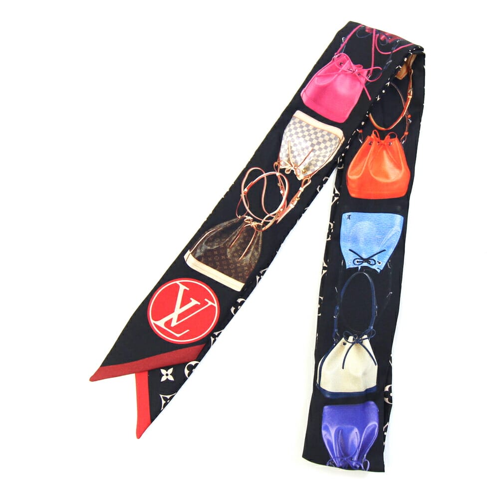 ルイヴィトン スカーフ バンドーBB トリビュート トゥ ノエ M70857 ブラック レッド シルク100％ 中古 ..