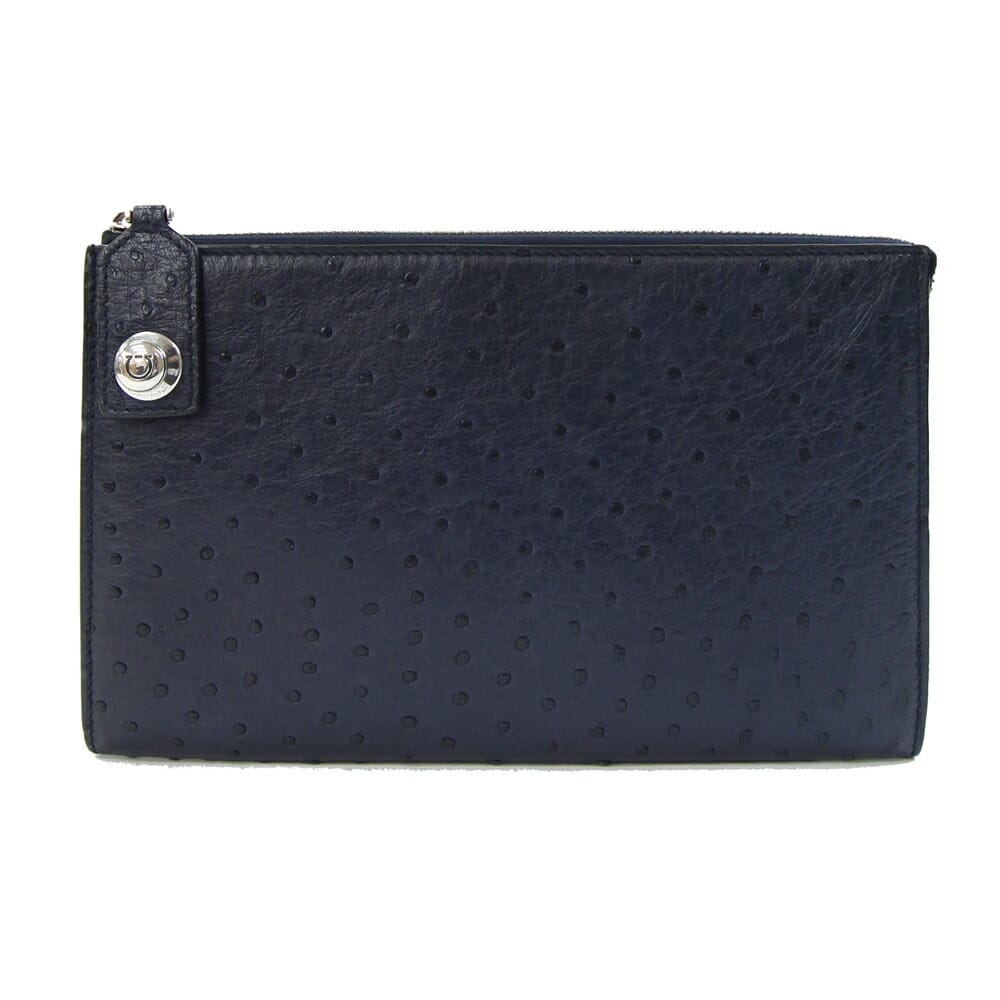 フェラガモ クラッチバッグ ネイビー オーストリッチ 中古 セカンドバッグ ダチョウ エキゾチックレザ..