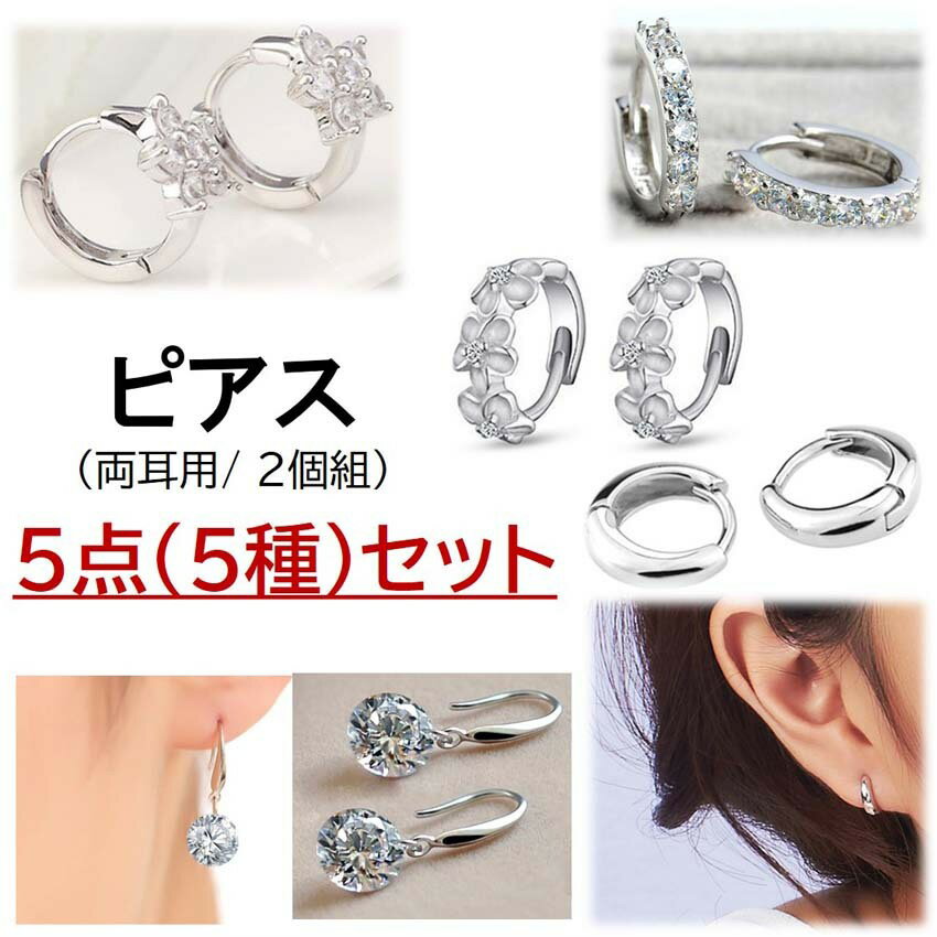 福袋 ピアス 5点入り 両耳用 2個組の5アイテムをワンセット 送料無料 レディース メンズ フープ フック リング アクセサリー シルバー色 おしゃれ 母の日...