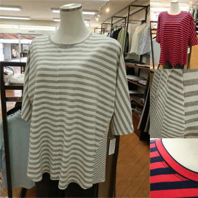 【10%off】Rough Rare♪2種類のボーダー柄6分袖チュニック♪
