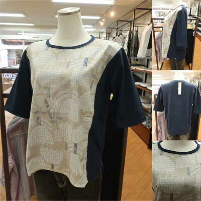 Rakuten - 【10%off】ivory beads♪布帛とカットソーの半そでコラボプルオーバー♪