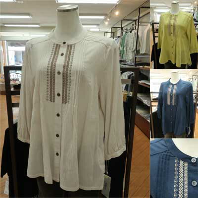 Rakuten - Glitzern♪胸元のレースがかわいい八分袖ブラウス♪