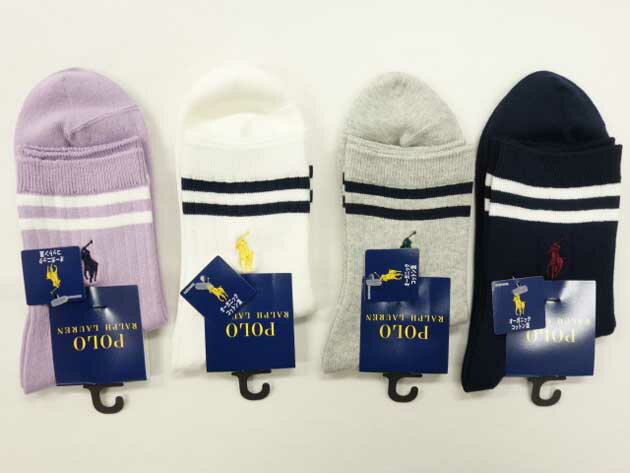 ♪2000円以上お買い上げで送料無料♪POLO RALPH LAUREN♪レディース　ソックス　靴下　ワンポイント　ダブルバー　ロークルー