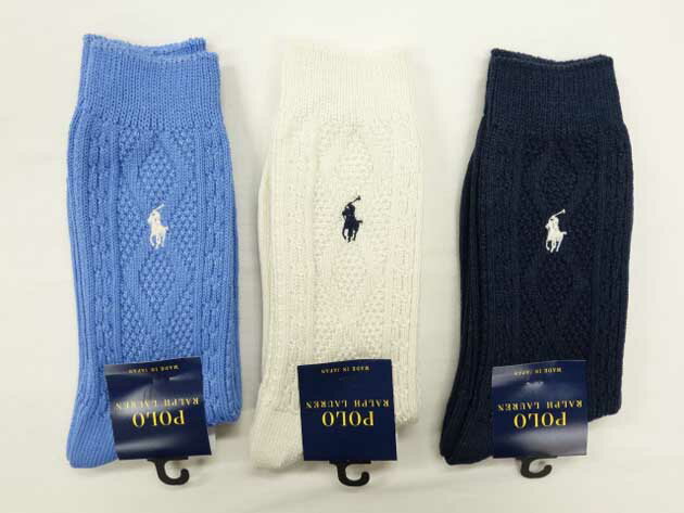 Rakuten - ♪2000円以上お買い上げで送料無料♪POLO RALPH LAUREN♪レディース　28cm丈　厚地　ルーズケーブル　ハイソックス　靴下　無地　ワンポイント