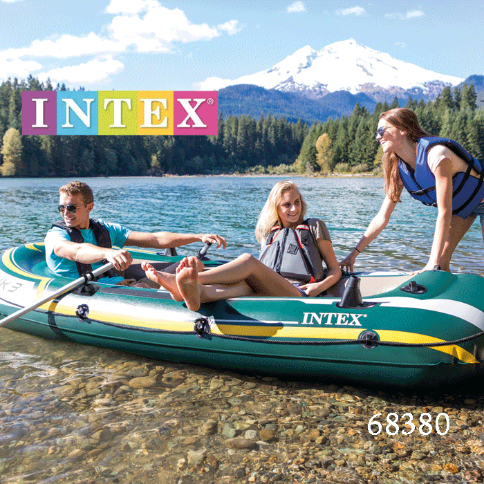 シーホーク3ボートセット INTEX社製のボートです。 安心の空気室3個設計。 釣り竿ホルダーが2つ付いてます。 底面はクッション仕様で心地良いです。 オール、ポンプ、修理用パッチ付。 【サイズ】(約)295×137×43cm 【耐荷重】(...