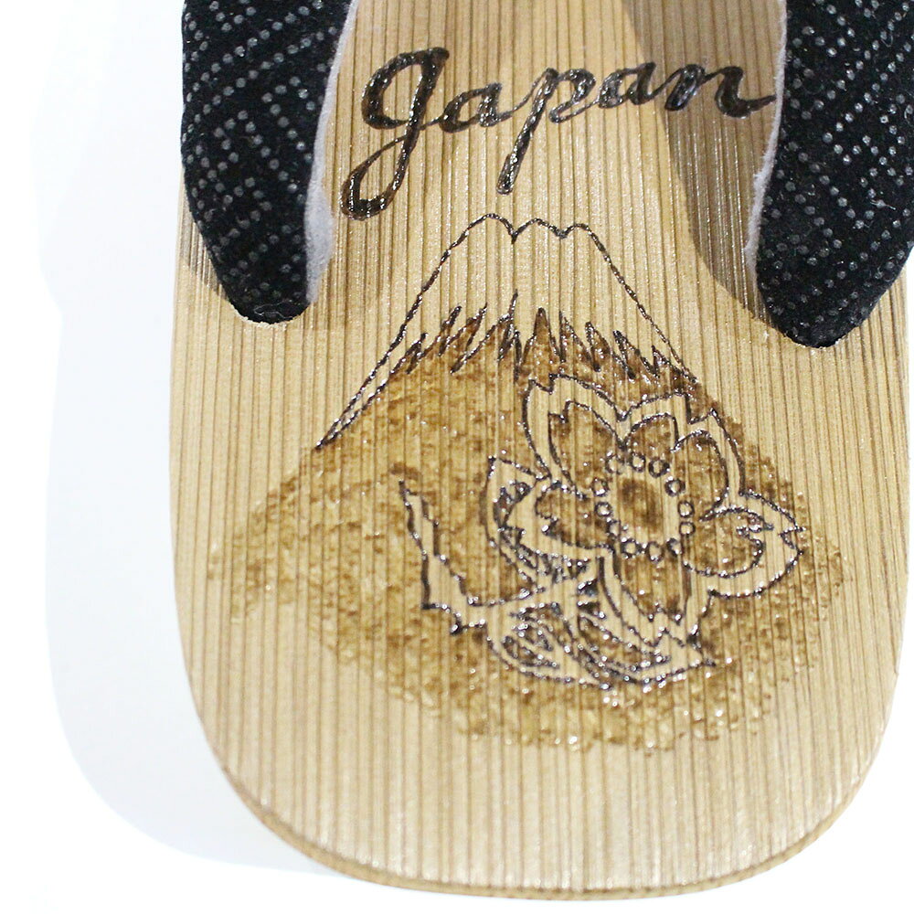 【大きいサイズ！】GETTA BURNING SANDALS（ゲッタバーニングサンダルス）SUKA-GETA SANDAL『Mt. FUJI & CHERRY BLOSSOMS × ROARING TIGER』Black XLL｜作家物 和風アート下駄 サンダル｜ウッドバーニング焼き絵｜伝統工芸｜天然素材の一点物｜日本製