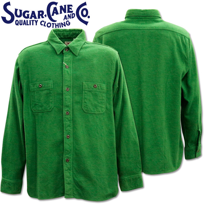 Rakuten - Sugar Cane（シュガーケーン）SOLID TWILL L/S WORK SHIRT SC27961-145 Green　ネルシャツ