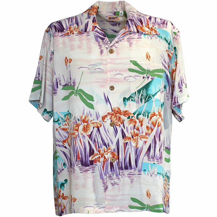 SUN SURF（サンサーフ）アロハシャツ HAWAIIAN SHIRT『IRIS & DRAGONFLY』SS39218-145 Green｜50s復刻柄 メンズ 開襟シャツ｜ヴィンテージ風 ハワイアン レーヨンシャツ 半袖｜リゾートシャツ おしゃれ 夏コーデに｜送料無料