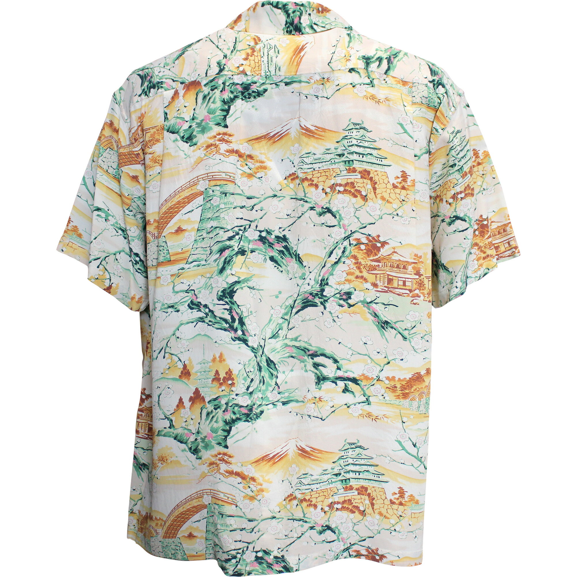 SUN SURF（サンサーフ）アロハシャツ HAWAIIAN SHIRT『SCENERY OF JAPAN』SS39422-155 Yellow｜50s復刻柄 メンズ 開襟シャツ｜ヴィンテージ風 ハワイアン レーヨンシャツ 半袖｜リゾートシャツ おしゃれ 夏コーデに｜送料無料