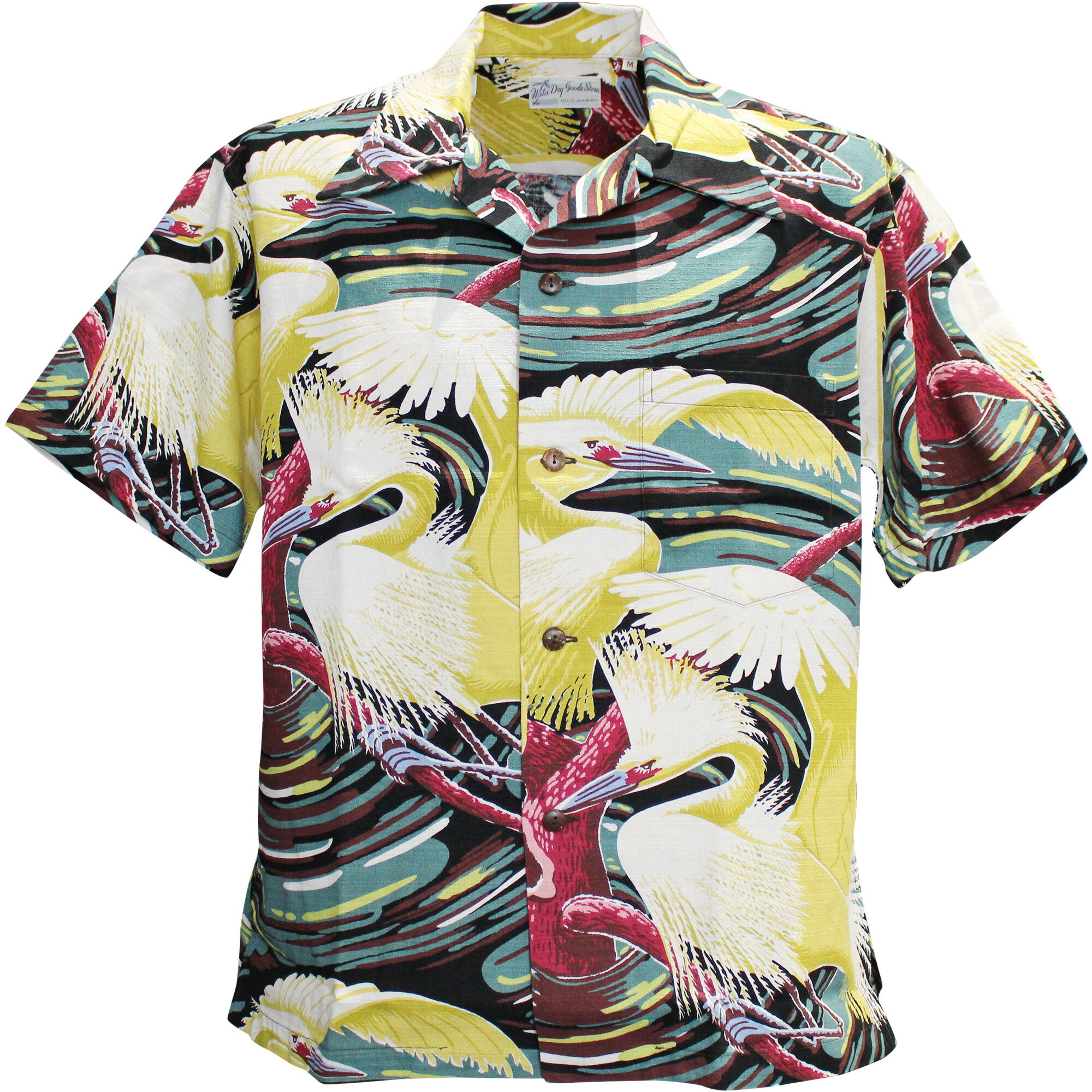SSUN SURF（サンサーフ）アロハシャツ HAWAIIAN SHIRT『SPECIAL EDITION/PAIR OF HERON』SS39480-119 Black｜50s復刻柄 メンズ 開襟シャツ｜ヴィンテージ風 ハワイアン レーヨンシャツ 半袖｜リゾートシャツ おしゃれ 夏コーデに｜送料無料