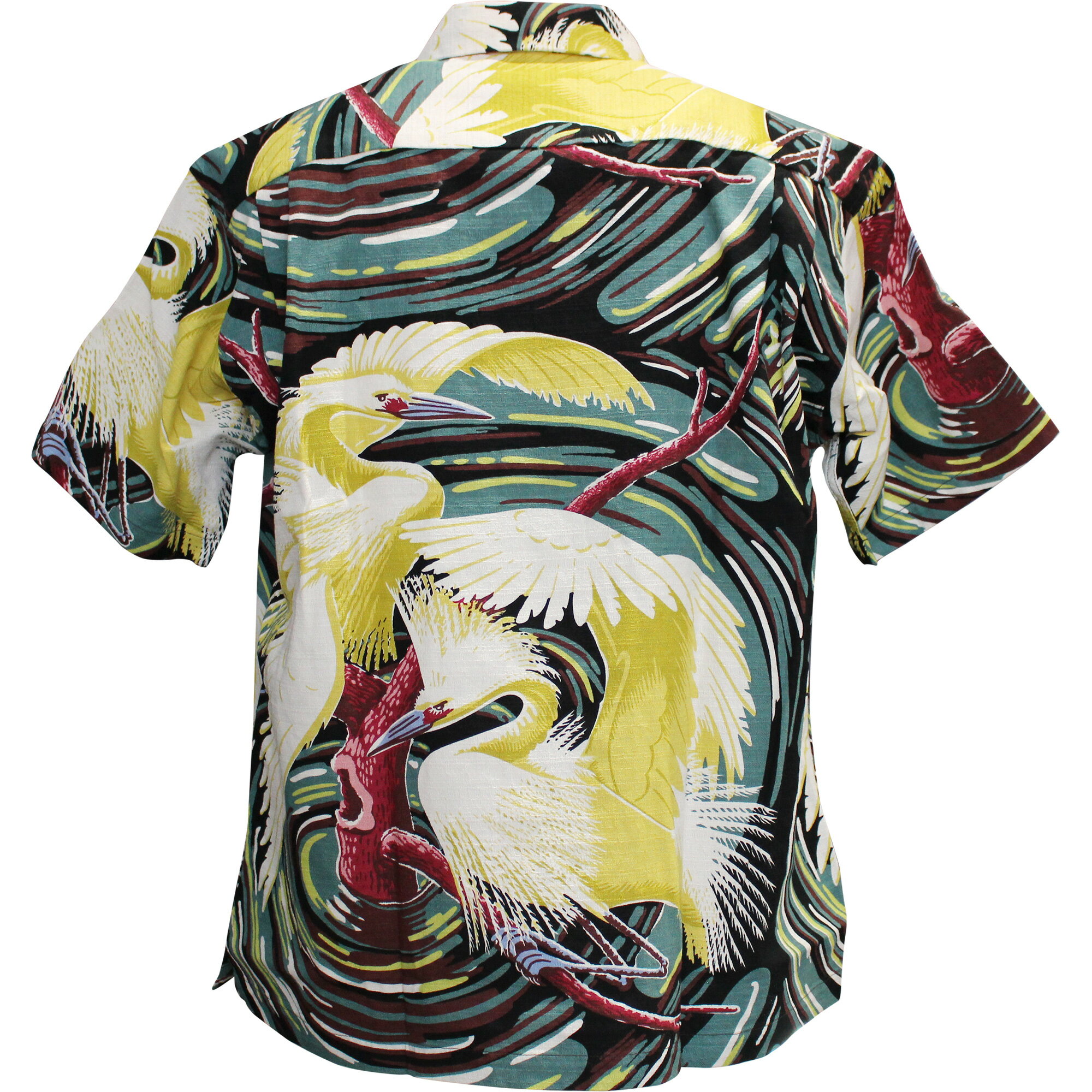 SSUN SURF（サンサーフ）アロハシャツ HAWAIIAN SHIRT『SPECIAL EDITION/PAIR OF HERON』SS39480-119 Black｜50s復刻柄 メンズ 開襟シャツ｜ヴィンテージ風 ハワイアン レーヨンシャツ 半袖｜リゾートシャツ おしゃれ 夏コーデに｜送料無料