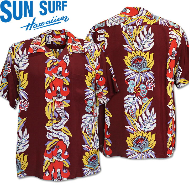 SUN SURF（サンサーフ）アロハシャツ HAWAIIAN SHIRT『PARADISE FLOWER』SS39416-170 Wine｜50s復刻柄 メンズ 開襟シャツ｜ヴィンテージ風 ハワイアン レーヨンシャツ 半袖｜リゾートシャツ おしゃれ 夏コーデに｜送料無料