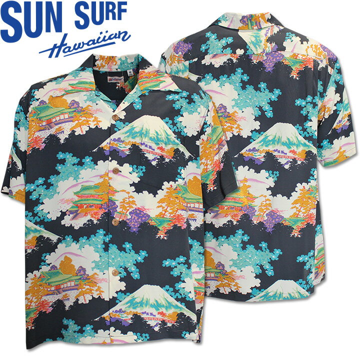 Rakuten - [2026SS新作!]SUN SURF（サンサーフ）アロハシャツ HAWAIIAN SHIRT『ANCIENT CAPITAL』SS39618-119 Black｜50s復刻柄 メンズ 開襟シャツ｜ヴィンテージ風 ハワイアン レーヨンシャツ 半袖｜リゾートシャツ おしゃれ 夏コーデに｜送料無料