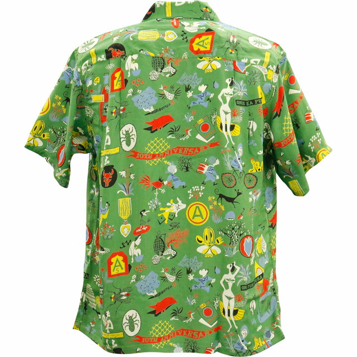 SUN SURF（サンサーフ×百大隊）アロハシャツ HAWAIIAN SHIRT『SPECIAL EDITION/ONE PUKA PUKA』SS38465-145 Green｜50s復刻柄 メンズ 開襟シャツ｜ヴィンテージ風 ハワイアン レーヨンシャツ 半袖｜リゾートシャツ おしゃれ 夏コーデに｜送料無料