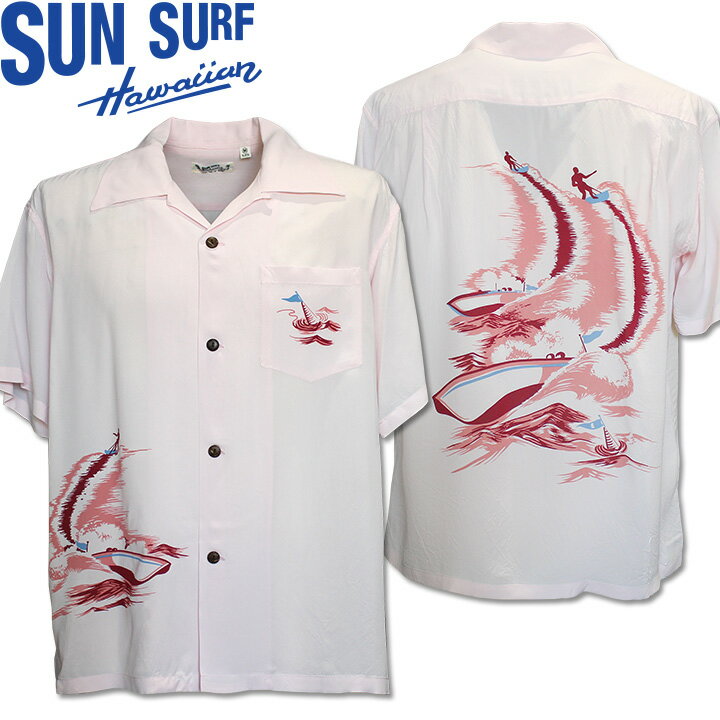 Rakuten - [2026SS新作!]SUN SURF（サンサーフ）アロハシャツ HAWAIIAN SHIRT『WATER SKIING』SS39630-162 Pink｜50s復刻柄 メンズ 開襟シャツ｜ヴィンテージ風 ハワイアン レーヨンシャツ 半袖｜リゾートシャツ おしゃれ 夏コーデに｜送料無料