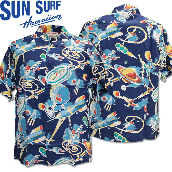樂天商城 - [2026SS新作!]SUN SURF（サンサーフ）アロハシャツ HAWAIIAN SHIRT『SPECIAL EDITION/THE SPACE SHIP』SS39477-128 Navy｜メンズ 半袖｜1950年代 復刻モデル｜ヴィンテージ ハワイアンシャツ｜レーヨン素材 開襟シャツ｜大人カジュアル 夏服｜送料無料