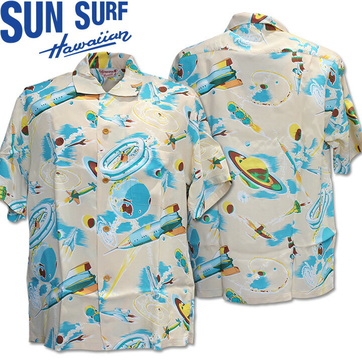 [2026SS新作!]SUN SURF（サンサーフ）アロハシャツ HAWAIIAN SHIRT『SPECIAL EDITION/THE SPACE SHIP』SS39477-150 Cream｜メンズ 半袖｜1950年代 復刻モデル｜ヴィンテージ ハワイアンシャツ｜レーヨン素材 開襟シャツ｜大人カジュアル 夏服｜送料無料