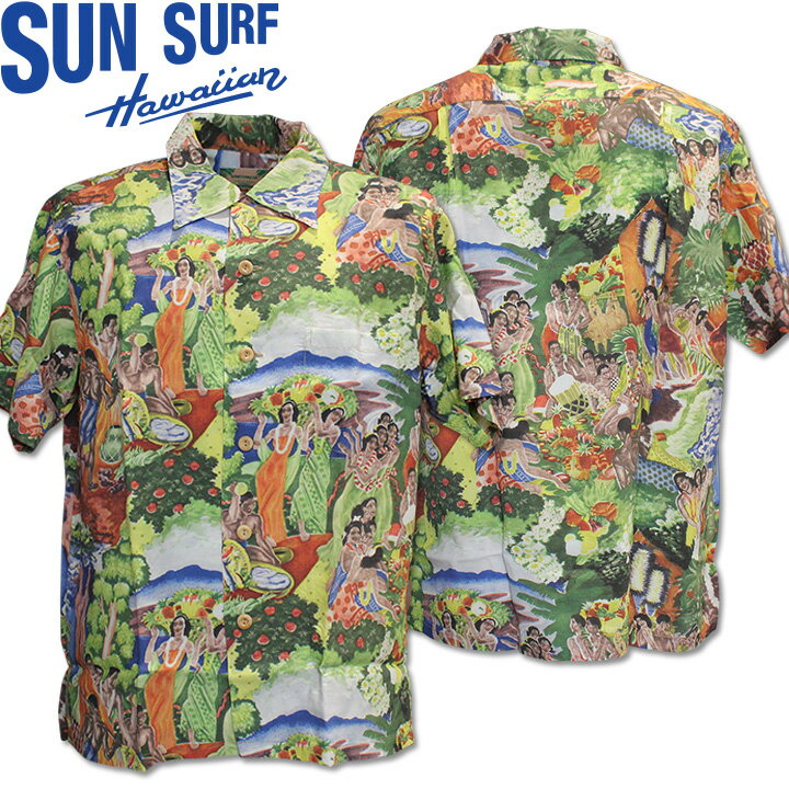 樂天商城 - [2026SS新作!]SUN SURF（サンサーフ）アロハシャツ HAWAIIAN SHIRT『SPECIAL EDITION/ORIGINAL MATSON MENU DESIGN by EUGENE SAVAGE』SS39678-145 Green｜50s復刻柄 メンズ 開襟シャツ｜ヴィンテージ風 ハワイアン レーヨンシャツ 半袖｜リゾートシャツ 夏コーデに
