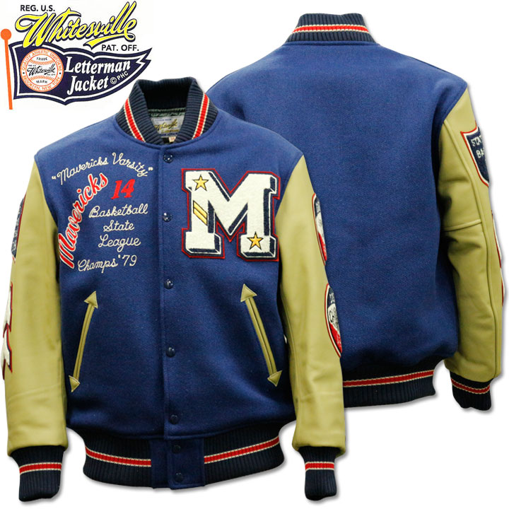 WHITES VILLE(ホワイツビル)30oz. Wool Melton Award Jacket(スタジアムジャンパー)『MAVERICKS』 WV15166-126 Royal/Cream