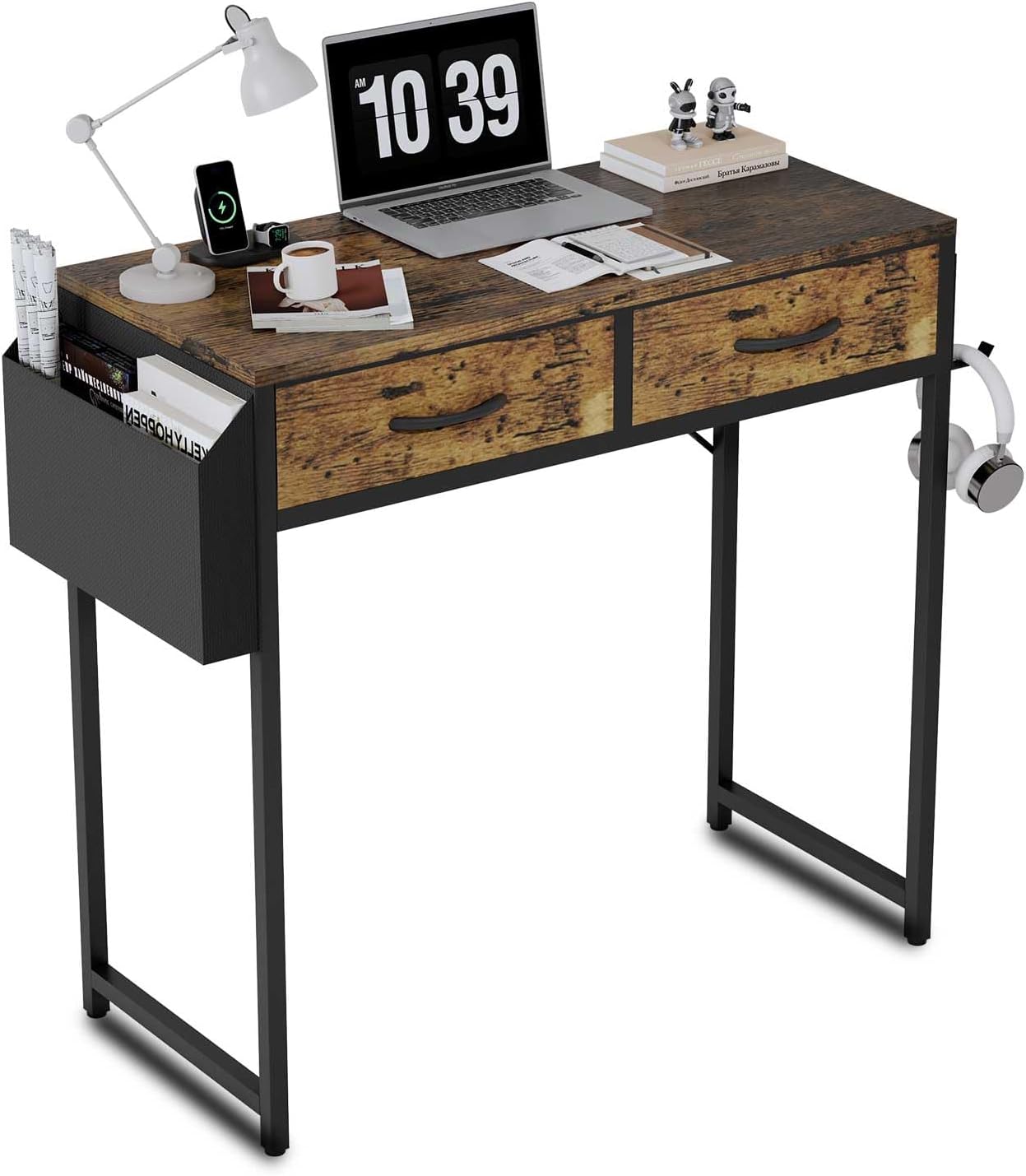 デスク 机 パソコンデスク pcデスク つくえ 幅80*奥行40cm 引き出し付きのテーブル 小さなテーブル 組立簡単 (ブラウン, 80cm)