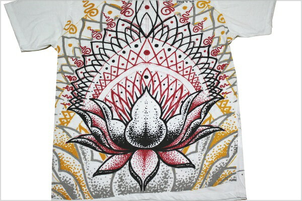 エスニック Tシャツ 蓮 / ロータス / 仏教 / ヒンドゥー WHT bk032 【 メンズ ファッション / ストリート / アジアン / ヨガ / ヒッピー / メール便可 / あす楽 】