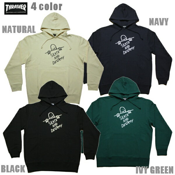 THRASHER パーカー GONZ DESTROY HOODIE TH95267PL ブラック グリーン ナチュラル ネイビー プルオーバー フーディー 【 2022 メンズ / スラッシャー スウェット / スケーター / ストリート / …