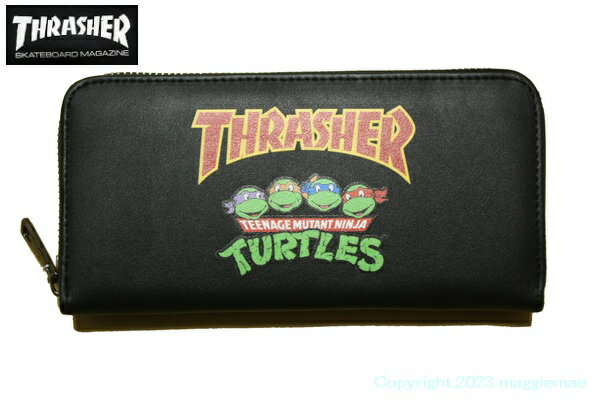 スラッシャー 財布 メンズ THRASHER ロングウォレット 長財布 [THRASHER×TURTLES] TT-TH2311 ブラック 黒【 2023 タートルズ コラボ メンズ / スラッシャー 財布 / ストリート / スケート / スケボー / スノボ / あす楽 】