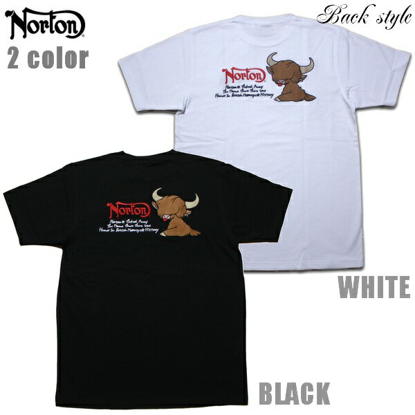 Norton Tシャツ ハイランドキャトル刺繍TEE 242N1006 ブラック ホワイト 黒 白