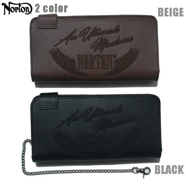 M - Norton ウォレット 本革刺繍ウォレット 261N8200 ベージュ ブラック 【 2026 ノートン 長財布 / メンズ ロングウォレット / レザー 本革 財布 コンチョ / バイカーウォレット バイク / あす楽 】